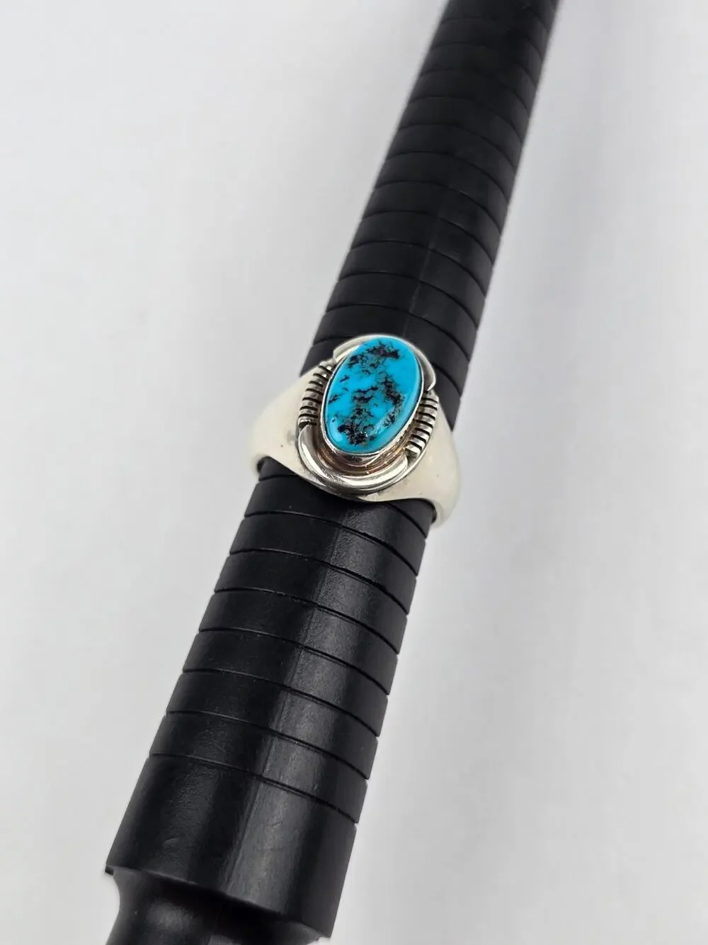 Abel Toledo Navajo Men's 11.5 Turquoise Sterling Silver Ring Oval stone AT